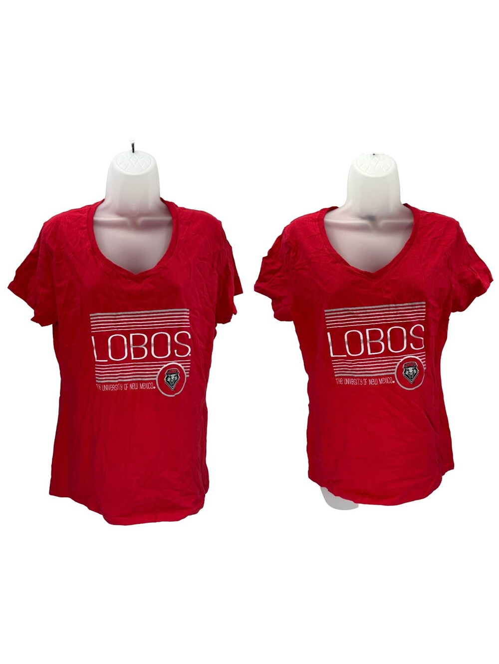 NWT 2 pc Lot New Mexico Lobos  T-Shirts Womens Small & Large V-Neck Red Hanes